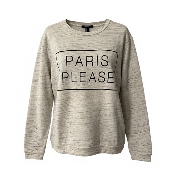 FOREVER 21 M Heathered Ivory Gray Sweatshirt Paris Please Graphic - Picture 3 of 13